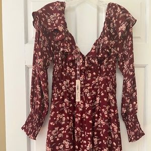 Rebecca Taylor Burgundy Floral Asymmetrical Dress